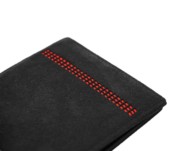 Alcantara Wallet with Red Stripe Embossing