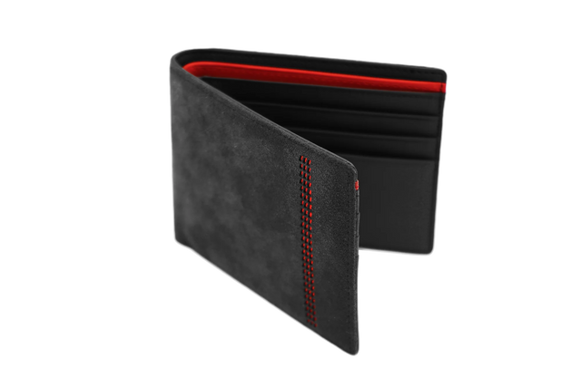 Alcantara Wallet with Red Stripe Embossing